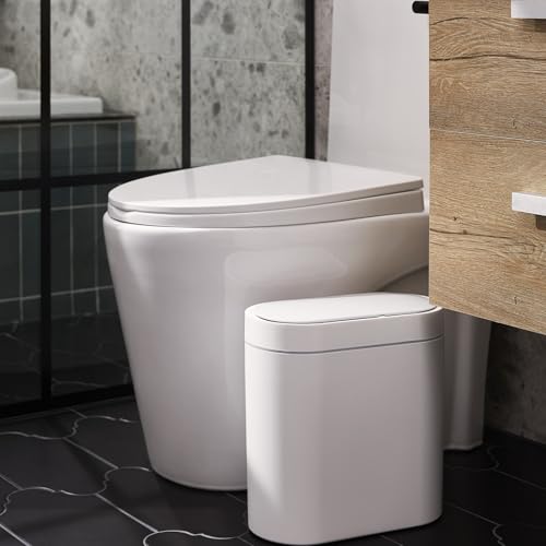 ELPHECO Bathroom Motion Sensor Trash can 2.5 Gallon Automatic Garbage Can, 9.5L Slim Plastic Smart Trash Bin with Lid Bathroom Decor, Sensor Garbage can for Bedroom, Kitchen, Office, White - Image 1