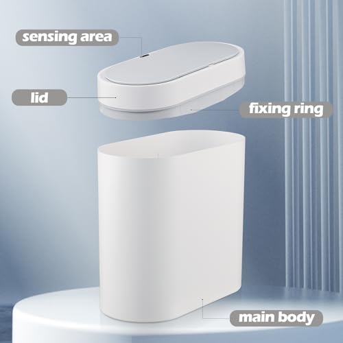 ELPHECO Bathroom Motion Sensor Trash can 2.5 Gallon Automatic Garbage Can, 9.5L Slim Plastic Smart Trash Bin with Lid Bathroom Decor, Sensor Garbage can for Bedroom, Kitchen, Office, White - Image 5