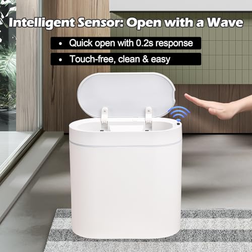 ELPHECO Bathroom Motion Sensor Trash can 2.5 Gallon Automatic Garbage Can, 9.5L Slim Plastic Smart Trash Bin with Lid Bathroom Decor, Sensor Garbage can for Bedroom, Kitchen, Office, White - Image 2