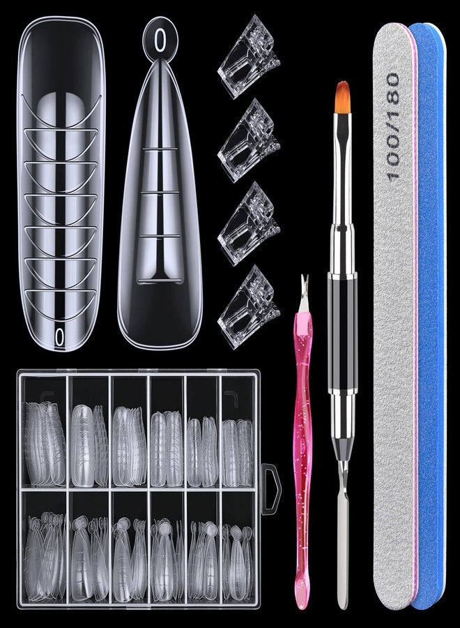 MORGLES 144 Pcs Nail Forms, MORGLES 2 Sizes Poly Extension Gel Dual Forms, Coffin Nails Extension with Stiletto Shape Molds, 10 Pcs Clips with Files for Home & Salon - Image 1