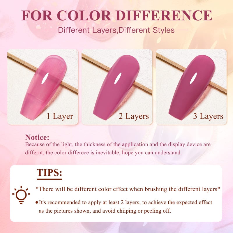 MEET ACROSS Jelly Pink Color Changing Gel Nail Polish Translucent Nude Pink Mood Temperature Change Gel Polish Set White Pink Red Purple Amber Gold Foil Transparent Crystal Gel Nail Polish - Image 2