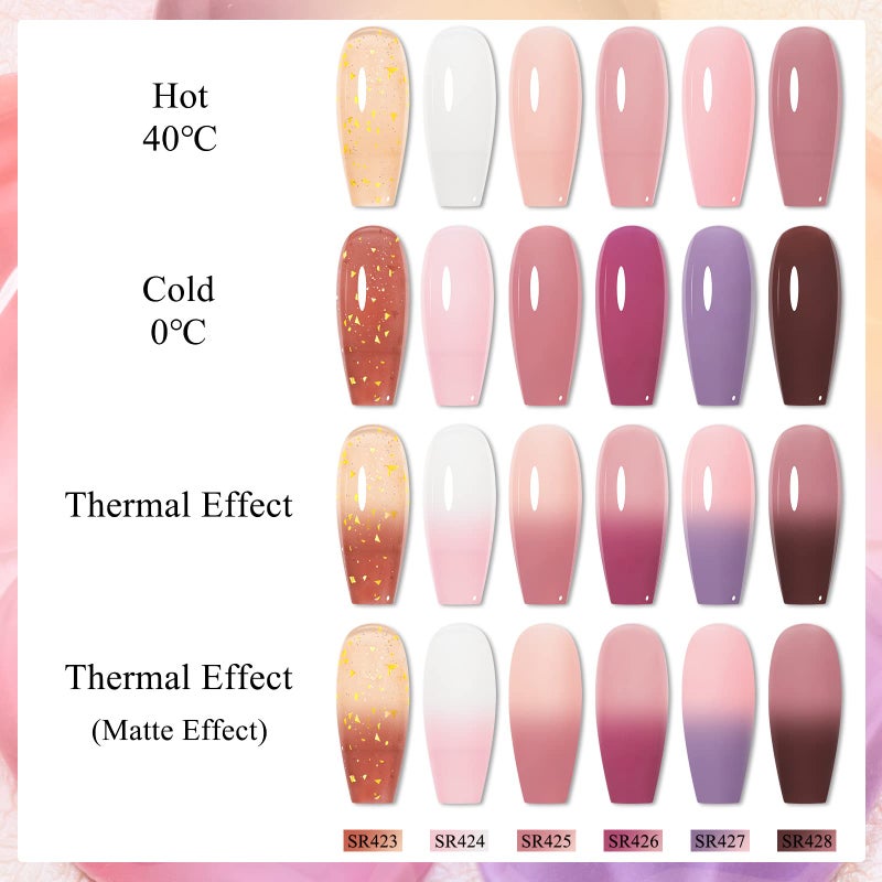 MEET ACROSS Jelly Pink Color Changing Gel Nail Polish Translucent Nude Pink Mood Temperature Change Gel Polish Set White Pink Red Purple Amber Gold Foil Transparent Crystal Gel Nail Polish - Image 3