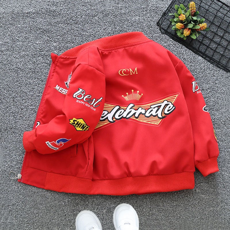 Boys Spring and Autumn Coat 2025 New Childrens Spring Baseball Suit Big Boy Handsome Jacket Korean Casual Top Winning Coat Red 