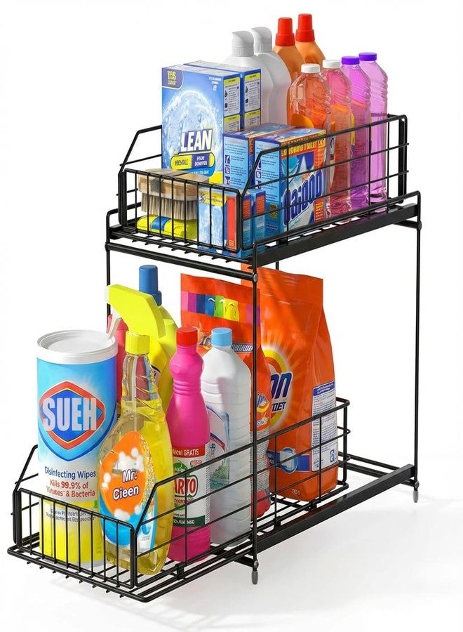 POPCUBE Metal 2 tier under sink storage organizer – Collapsible under sink organiser for kitchen, bathroom with easy to use pull out drawers for space saving and easy cleaning. - Image 1