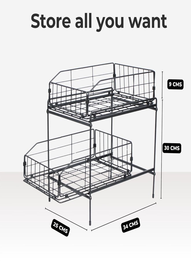 POPCUBE Metal 2 tier under sink storage organizer – Collapsible under sink organiser for kitchen, bathroom with easy to use pull out drawers for space saving and easy cleaning. - Image 2