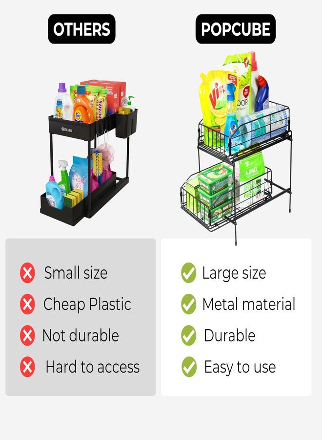 POPCUBE Metal 2 tier under sink storage organizer – Collapsible under sink organiser for kitchen, bathroom with easy to use pull out drawers for space saving and easy cleaning. - Image 3