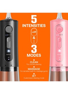 Bitvae C5 Water Flosser 2 Packs For Adult, Cordless Water Teeth Cleaner Picks, 3 Modes 5 Intensities, Rechargeable Water Dental Picks For Cleaning With 12 Tips, Gifts For Men/Women, Black & Pink  - Image 2