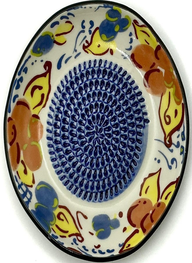 BonCera, All-in-one Premium Ceramic Garlic Grater Plate 4-Piece Set - Artisan Flower Blue Center Design - For Garlic, Ginger, Chocolate, and more! - Comes with 5" Plate, Peeler, Brush, and Stand - Image 1