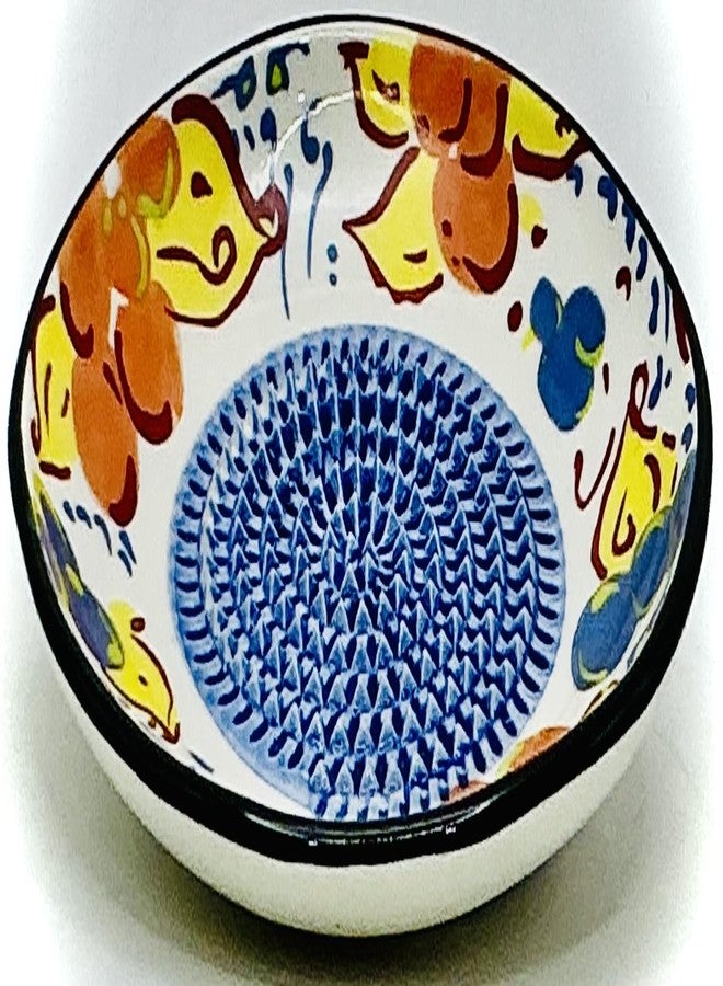 BonCera, All-in-one Premium Ceramic Garlic Grater Plate 4-Piece Set - Artisan Flower Blue Center Design - For Garlic, Ginger, Chocolate, and more! - Comes with 5" Plate, Peeler, Brush, and Stand - Image 4