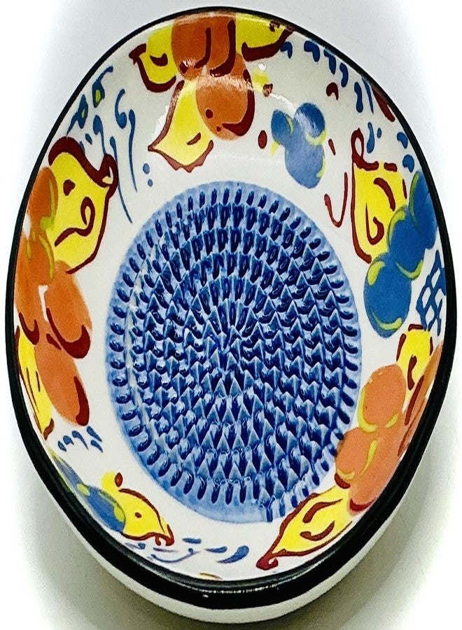 BonCera, All-in-one Premium Ceramic Garlic Grater Plate 4-Piece Set - Artisan Flower Blue Center Design - For Garlic, Ginger, Chocolate, and more! - Comes with 5" Plate, Peeler, Brush, and Stand - Image 3