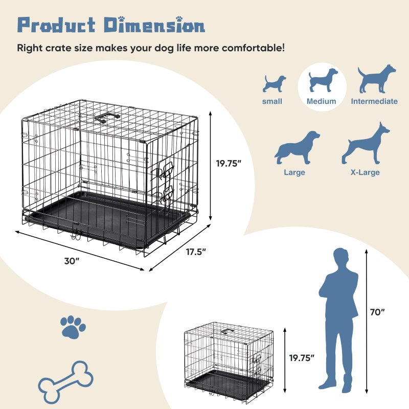 DUMOS Dog Crate, 30 Inch Medium Single Door Dog Cage with Plastic Leak-Proof Pan Tray, Folding Metal Wire Pet Kennel for Indoor, Outdoor, Travel - Image 2