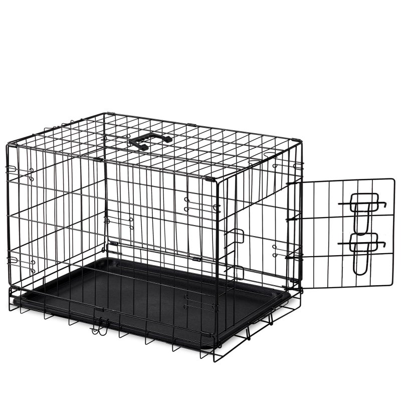 DUMOS Dog Crate, 30 Inch Medium Single Door Dog Cage with Plastic Leak-Proof Pan Tray, Folding Metal Wire Pet Kennel for Indoor, Outdoor, Travel - Image 1