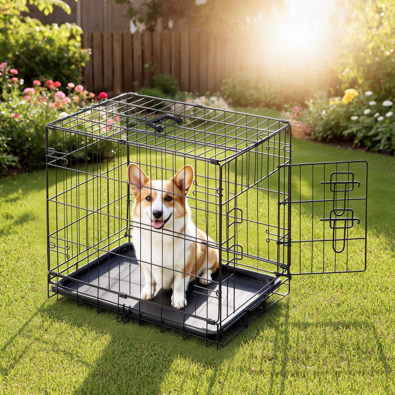 DUMOS Dog Crate, 30 Inch Medium Single Door Dog Cage with Plastic Leak-Proof Pan Tray, Folding Metal Wire Pet Kennel for Indoor, Outdoor, Travel - Image 4