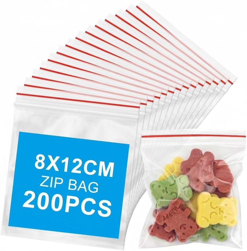 كاست ويف 200 قطعة من أكياس السحاب الصغيرة 7x10 سم، أكياس بلاستيكية قابلة للإغلاق للأعمال الصغيرة، التخزين، المجوهرات، الهدايا، البراغي، الحلوى، الحبوب اليومية - Image 1