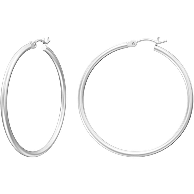 Gacimy Sterling Silvertone Hoop Earrings for Women, 14K White Gold Plated Hoops with 925 Sterling Silvertone Post, 14K White Gold Plated 40mm Medium Earrings for Women - Image 1