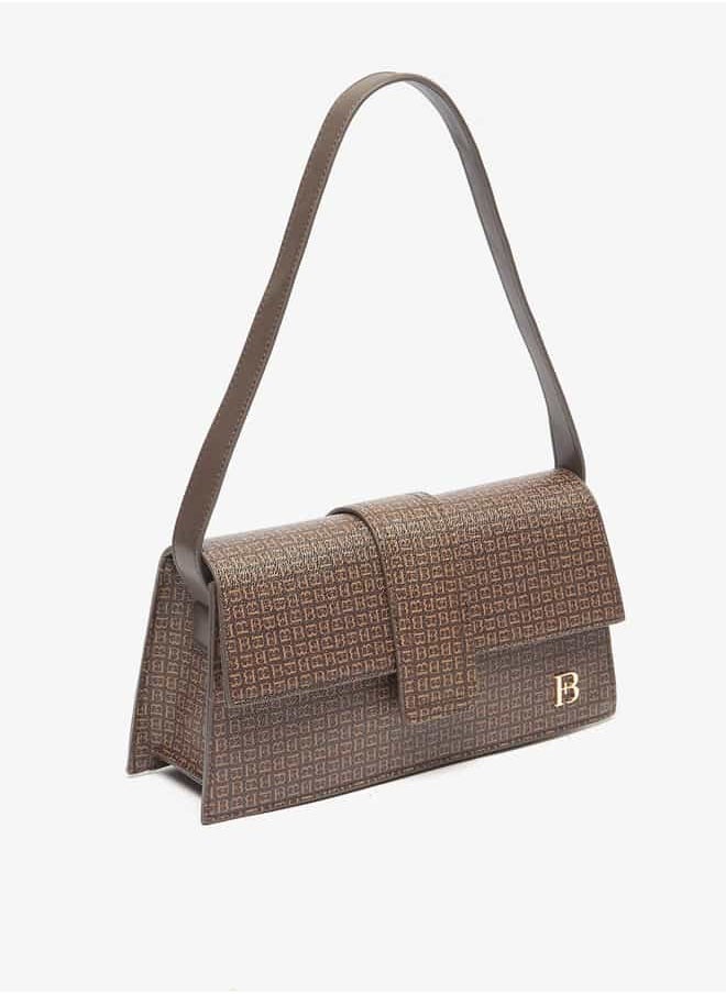 Flora Bella By Shoexpress Women Monogram Print Shoulder Bag with Button Closure  - Image 2