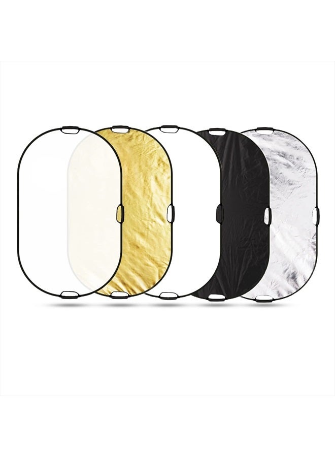 Selens 5-in-1 Oval Reflector with Handle for Photography Photo Studio Lighting & Outdoor Lighting (59 x 39 Inch) - Image 1