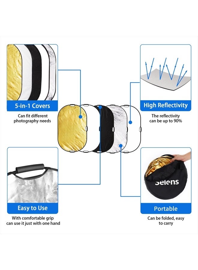 Selens 5-in-1 Oval Reflector with Handle for Photography Photo Studio Lighting & Outdoor Lighting (59 x 39 Inch) - Image 3