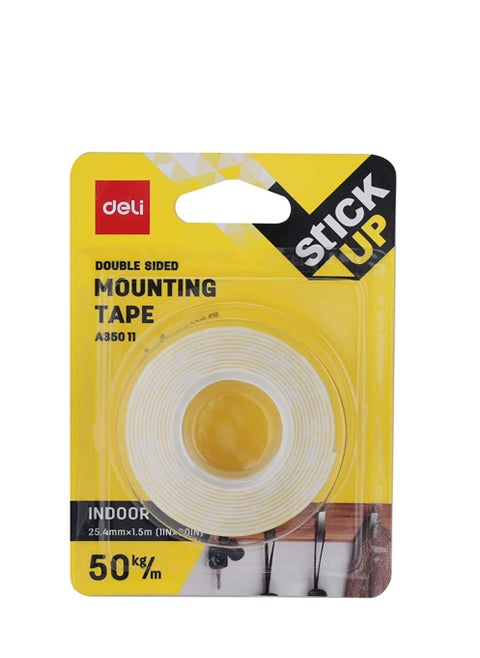 Deli Mounting Double Sided Tape, 1.5 Meter Length X 25 Mm Width Pack of 2