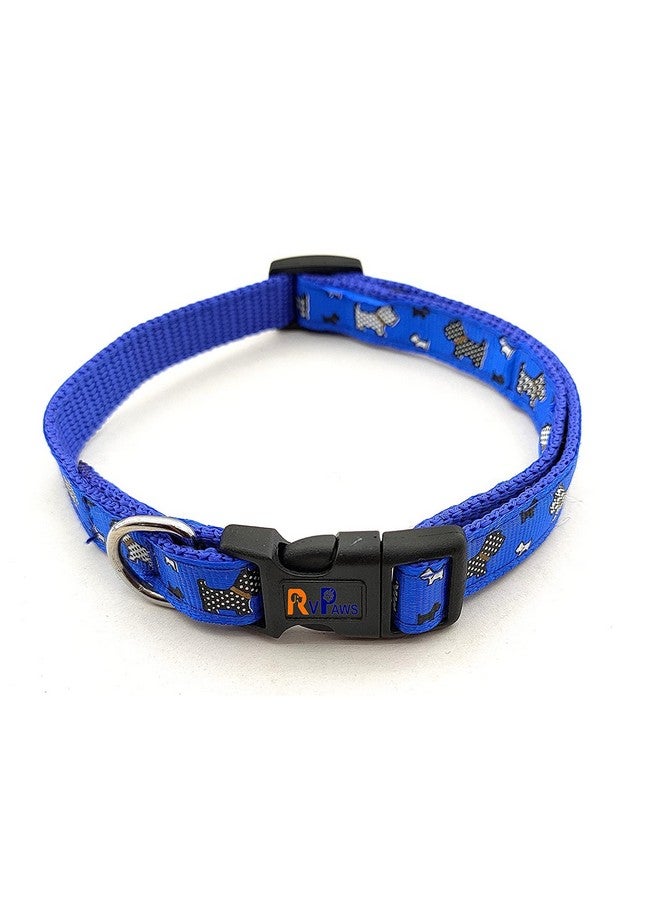 طقم طوق ومقود من النايلون مقاس 15 مم مطبوع عليه صورة جرو مع جرس، طوق ومقود بإبزيم قابل للتعديل، مثالي للتدريب/المشي مع الكلاب الصغيرة والمتوسطة الحجم (أزرق، نمط 01) - Image 3