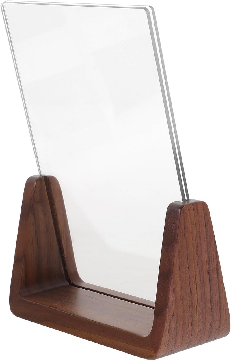 ABOOFAN U-shaped Walnut Wood Photo Frame 6-inch Acrylic Tabletop Picture Holder for Desk Office Display, Fits 10.2x15.2cm Photos, Indoor Desktop Frame for Home Decor - Image 1