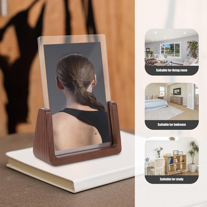 ABOOFAN U-shaped Walnut Wood Photo Frame 6-inch Acrylic Tabletop Picture Holder for Desk Office Display, Fits 10.2x15.2cm Photos, Indoor Desktop Frame for Home Decor - Image 4