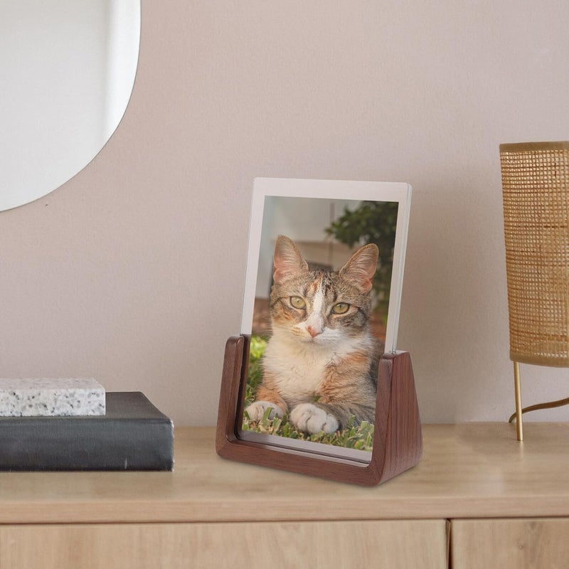 ABOOFAN U-shaped Walnut Wood Photo Frame 6-inch Acrylic Tabletop Picture Holder for Desk Office Display, Fits 10.2x15.2cm Photos, Indoor Desktop Frame for Home Decor - Image 5