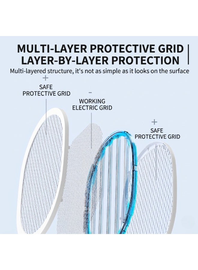 ORIONMAX Electric Mosquito Swatter Racket Rechargeable Bug Zapper & Mosquito Killer, Dual Mode Fly Swatter with LED Light Trap, Safe Electric Grid, Enlarged Mesh, Long Battery Life Indoor Outdoor - Image 2