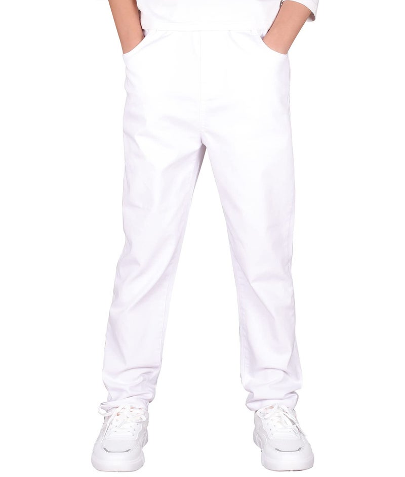 CAMLAKEE Boys' Stretch Pull on Chino Pants Kids School Uniform Yonth Twill Pants White 10-11 Years - Image 1