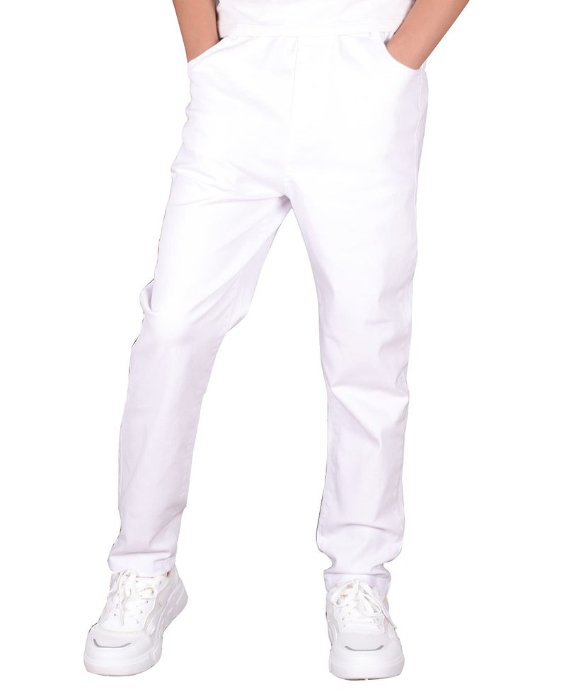 CAMLAKEE Boys' Stretch Pull on Chino Pants Kids School Uniform Yonth Twill Pants White 10-11 Years - Image 2