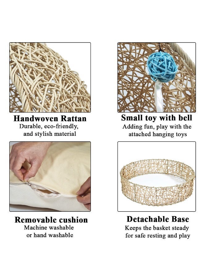 أن ان سي بيتس سرير داخلي للقطط بإطار من الخيزران، وألعاب كرة، ووسادة مريحة، 52 سم، حجرة نوم مريحة بتصميم مرتفع ومستدير، للقطط والقطط الصغيرة، سلة رف للحيوانات الأليفة للاستخدام الداخلي والخارجي، (بيج) - Image 4