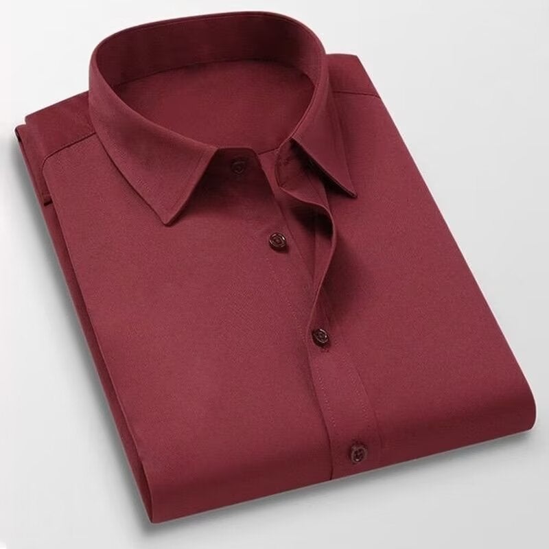 Plus size short-sleeved shirt mens business casual versatile multi-color business wear loose fat brother short-sleeved shirt fat guy shirt Red - Image 1