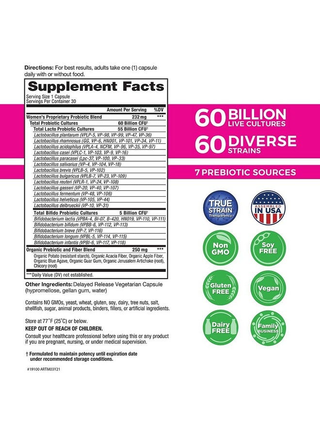 Vital Planet Vital Flora Women’S Daily Shelf Stable Probiotic 60 Billion Digestive Support Probiotics For Women With Prebiotic Fiber 30 Capsules - Image 2