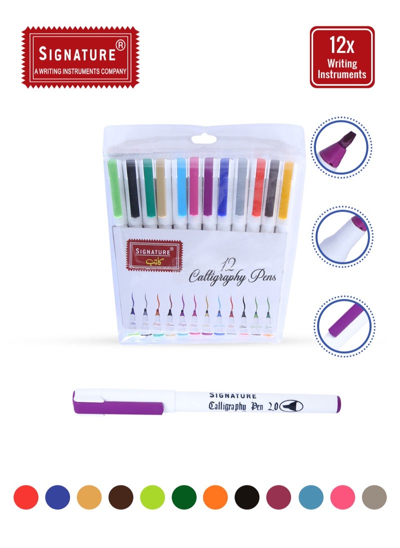 Signature Signature Katib Calligraphy Fibre-Tip Pens  (12 Different Colours for Lining, Drawing and Calligraphy)  - Image 1