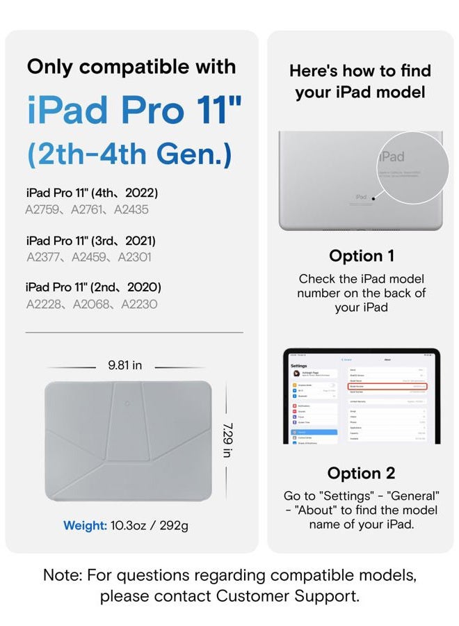 MOFT Dynamic Folio Case for iPad Pro 11 inch(2nd/3rd/4th Generation, 2020/2021/ 2022), Silm Magnetic Stand Case with 20+ Viewing Angles, Auto Wake/Sleep, Cement x Sapphire - Image 2