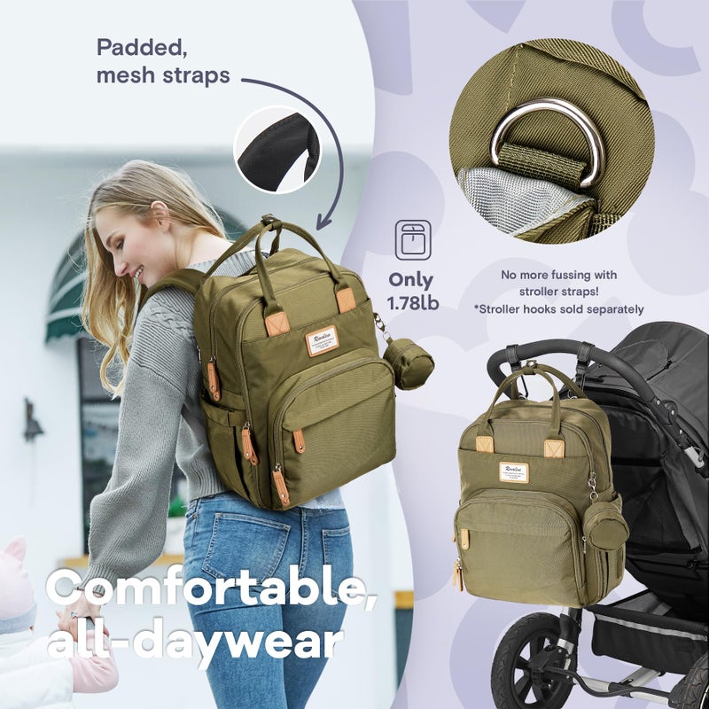RUVALINO Diaper Bag Backpack - Multifunction Travel Back Pack Maternity Baby Changing Bags, Diaper Changing Totes, Large Capacity, Waterproof and Stylish, Baby Travel Essential, Army Green - Image 5