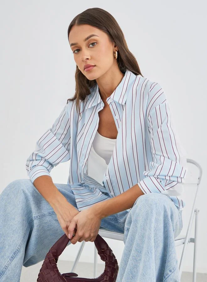 ستايلي Styli Striped Oversized Long Sleeve Shirt