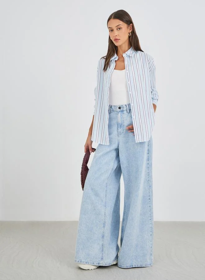 ستايلي Styli Striped Oversized Long Sleeve Shirt