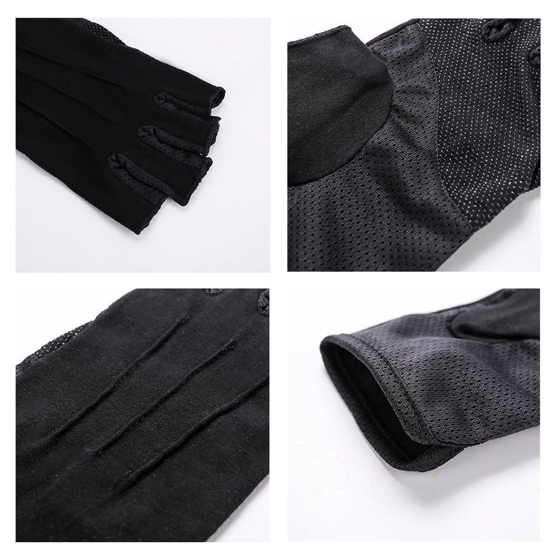 JISEN Men Sunscreen Fingerless Cotton Gloves UV Protection Driving Polyester Mittens A-Black - Image 4