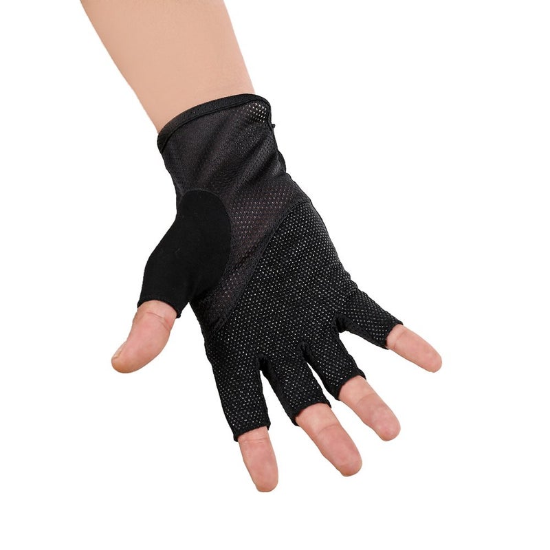 JISEN Men Sunscreen Fingerless Cotton Gloves UV Protection Driving Polyester Mittens A-Black - Image 2