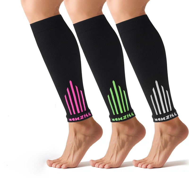 NEWZILL Calf Compression Sleeve for Men Women Footless Compression Socks for Shin Splint Relief Varicose Veins Leg Sleeve for Running Travel Nursing Fitness WhitePinkGreen 3Pairs SM - Image 3