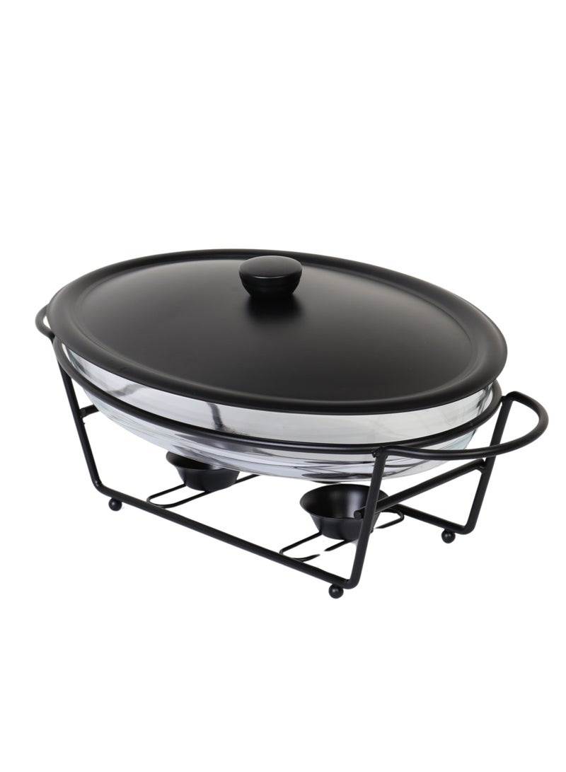 هوم فيو سخان بوفيه زجاج بيضاوي سعة 3 لتر مع غطاء معدني وإطار حديدي متين للتقديم والضيافة. - Image 2