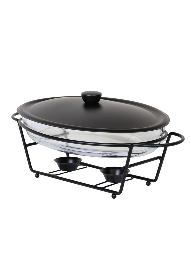 هوم فيو سخان بوفيه زجاج بيضاوي سعة 3 لتر مع غطاء معدني وإطار حديدي متين للتقديم والضيافة. - Image 3