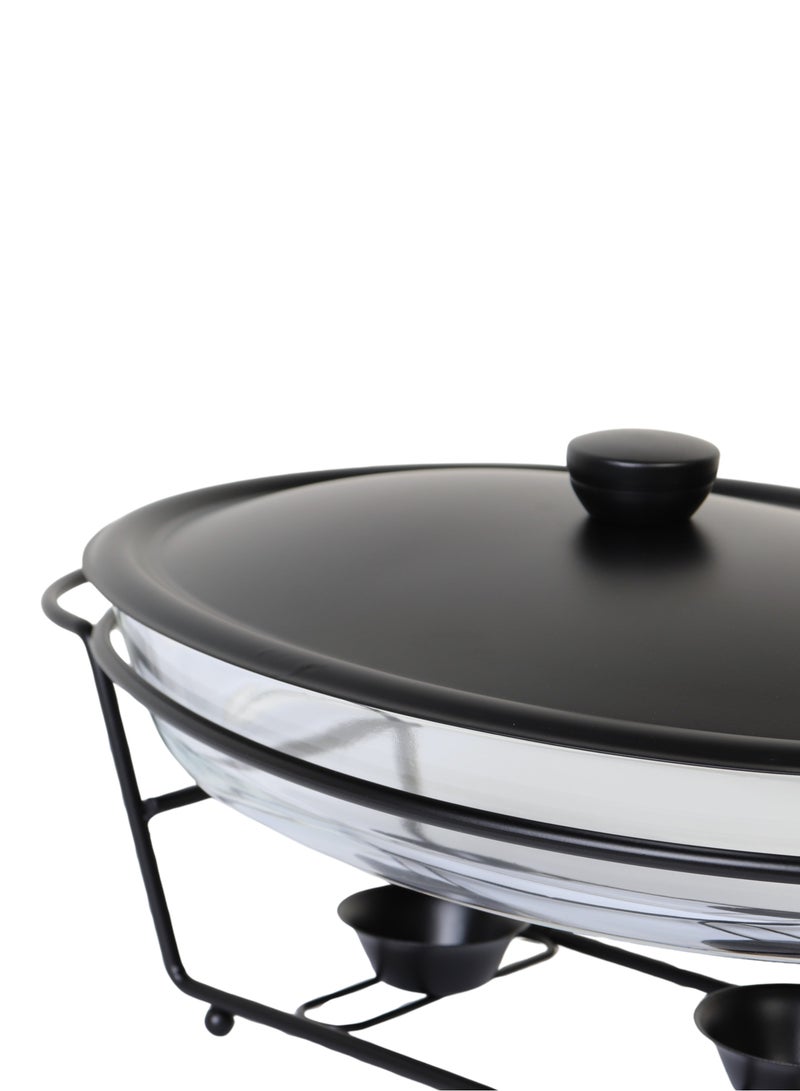 هوم فيو سخان بوفيه زجاج بيضاوي سعة 3 لتر مع غطاء معدني وإطار حديدي متين للتقديم والضيافة. - Image 4