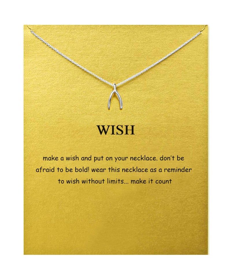 Baydurcan Wish Fishbone Necklace with Message Card birthday Gift Card (Fishbone)