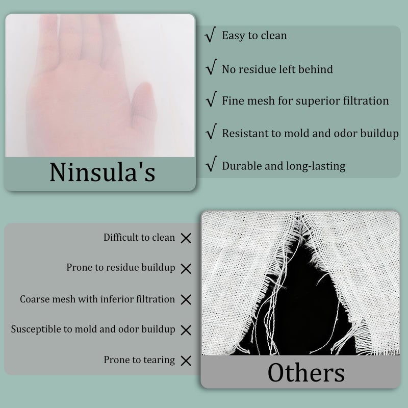 Ninsula 4PCS Nut Milk Bag, Food Grade Nylon Cheese Cloth Bag, Straining Reusable Fine Mesh Strainer for Tea, Yogurt, Juice, Cheese, Soup, Herbs, Vegetable Juice (8"x12"/14"x14"/10"x12"/12"x12") - Image 3