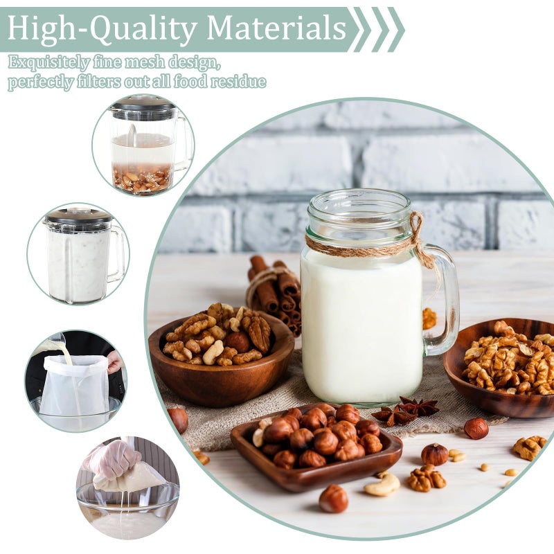 Ninsula 4PCS Nut Milk Bag, Food Grade Nylon Cheese Cloth Bag, Straining Reusable Fine Mesh Strainer for Tea, Yogurt, Juice, Cheese, Soup, Herbs, Vegetable Juice (8"x12"/14"x14"/10"x12"/12"x12") - Image 4