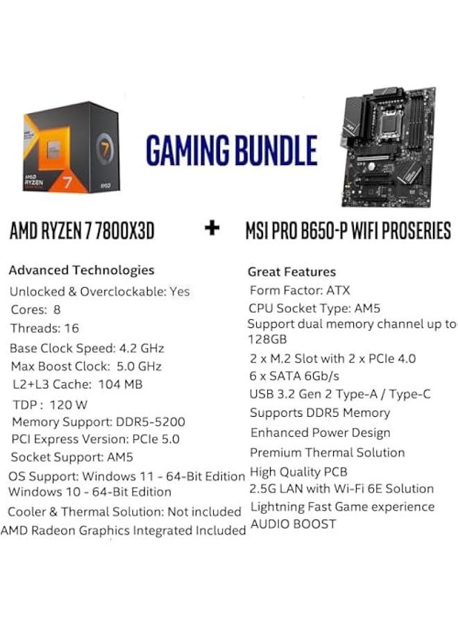 AMD Ryzen 7 7800X3D 8-Core Processor Bundle with MSI PRO B650 WiFi Motherboard