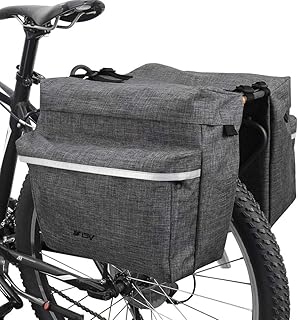 BV Bike Bag Bicycle Panniers with Adjustable Hooks, Carrying Handle, 3M Reflective Trim and Large Pockets, Gray - Image 1