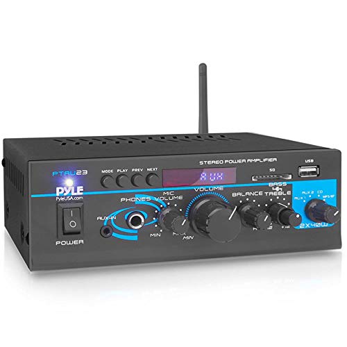 Pyle 2X40W Mini Power Amplifier System Dual Channel Home Audio Sound Mixer Stereo Receiver Box with USB RCA Headphone AUX MIC Input LED for PA Home Entertainment and Studio Use PTAU235 - Image 1